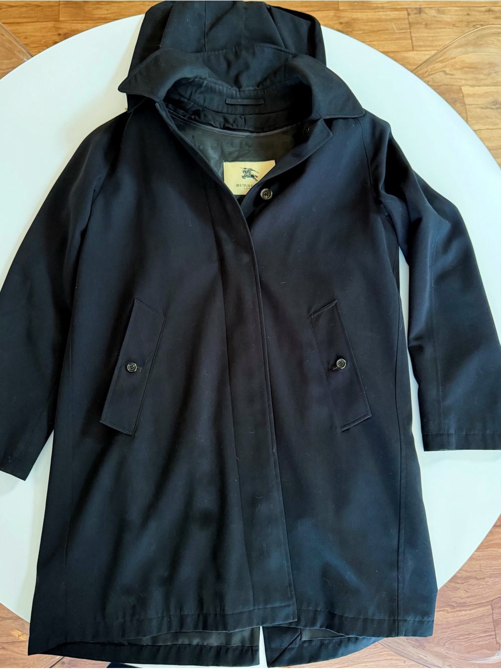 Mint Condition, Like New — Burberry Black Hooded Trench Coat